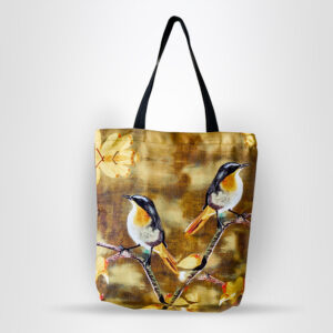 Brown Love Bird Print Canvas Tote Bag