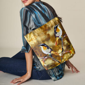 Brown Love Bird Print Canvas Tote Bag-1