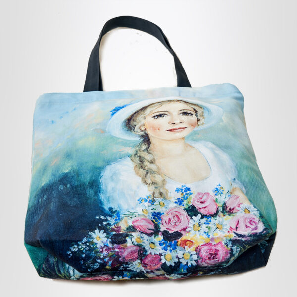 Girl With Flower Print Canvas Tote Bag-2