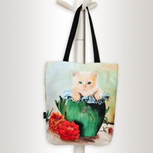 Cute Kitten Peek A Boo Print Canvas Tote Bag