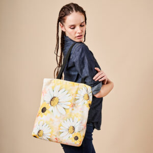 Sunflower & Daisies Print Canvas Tote Bag-1