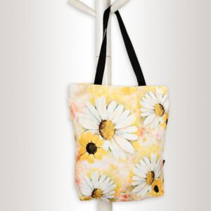 Sunflower & Daisies Print Canvas Tote Bag