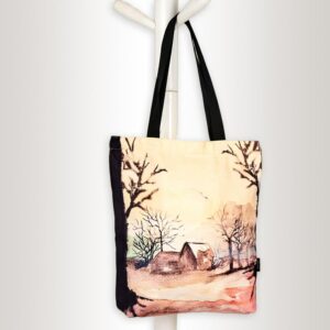 Village Desert Print Canvas Tote Bag